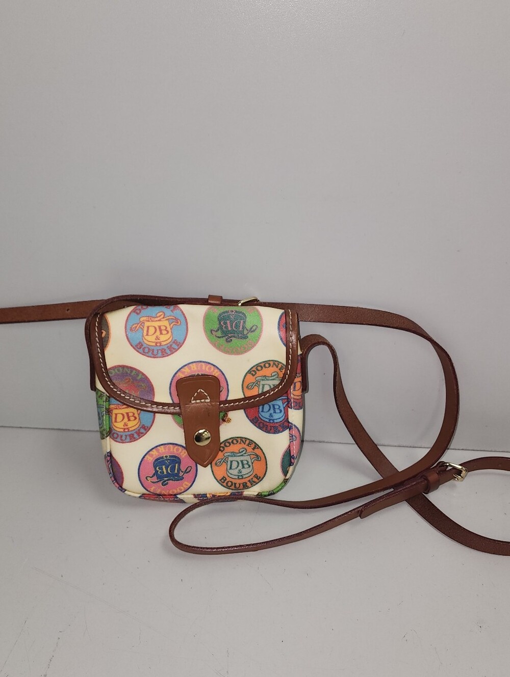 Dooney & Bourke Multicolor Logo Mini Crossbody with Brown Trim